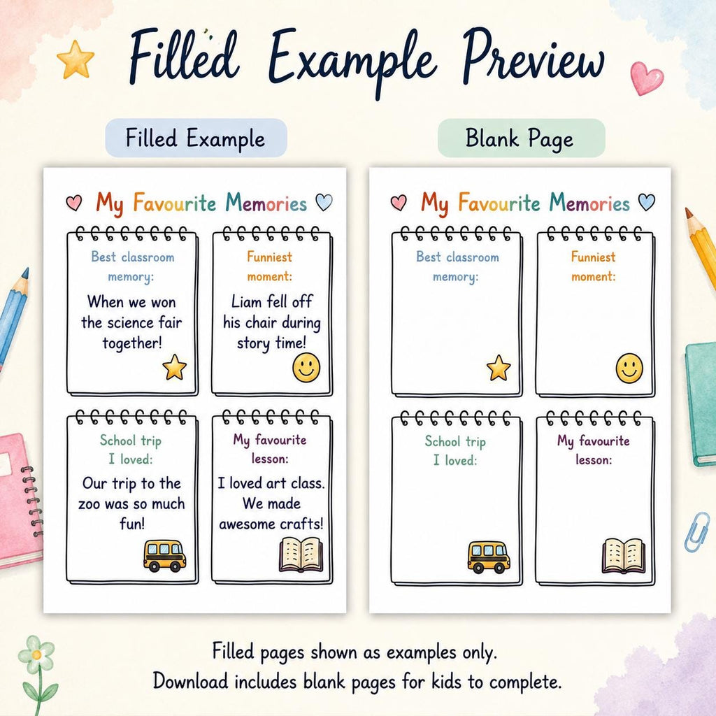 Last Day of School Memory Book Printable, End of School Year Memories, Kids Classroom Keepsake, End of Year Activity Pages PDF