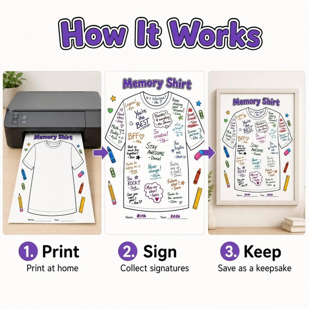 End of Year Autograph Shirt Printable, End of Term Keepsake, Last Day of School Activity, Class Autograph Page, School Memory Worksheet