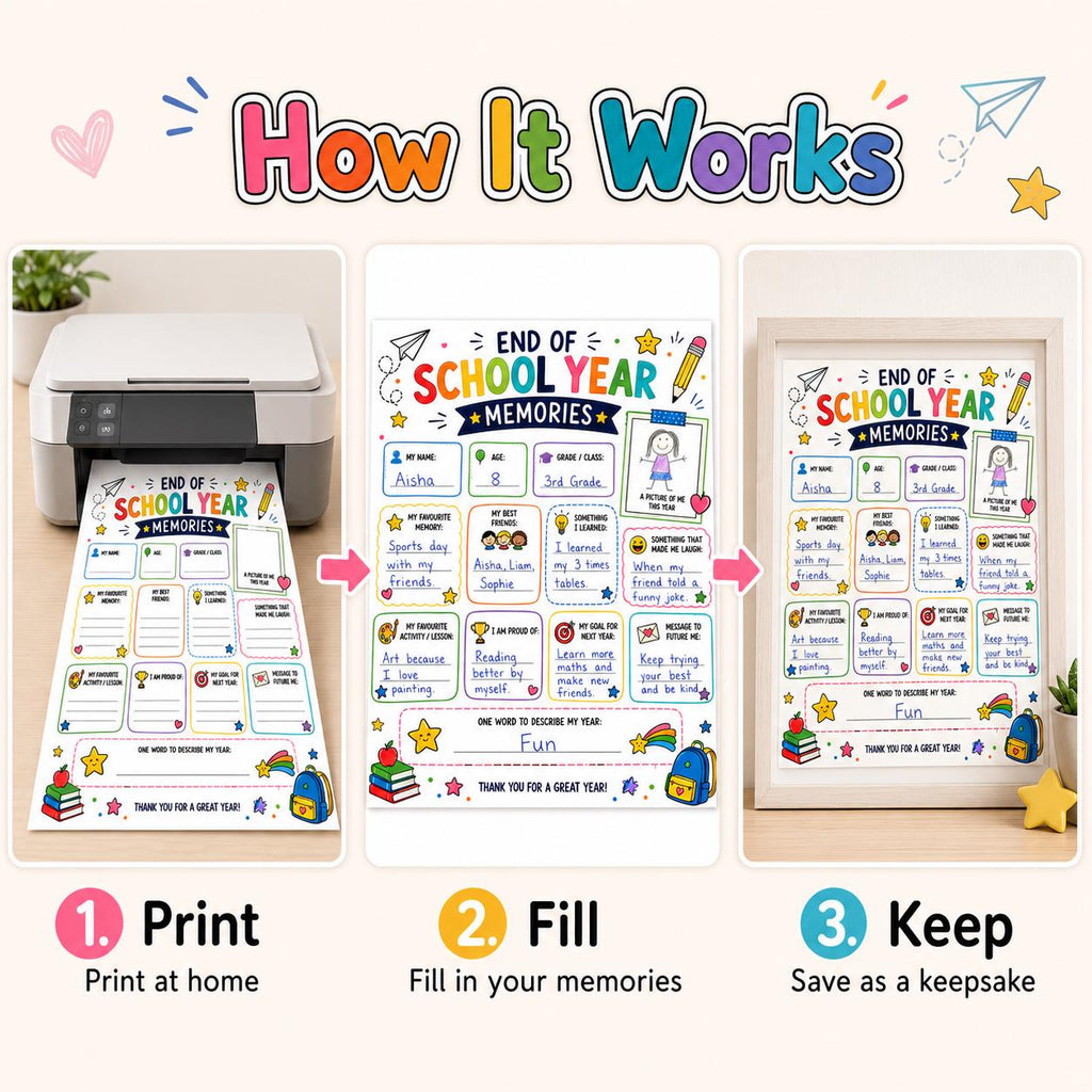 End of School Year Memories Printable, Last Day of School Activity, Classroom Keepsake Worksheet, End of Term Kids Memory Page PDF