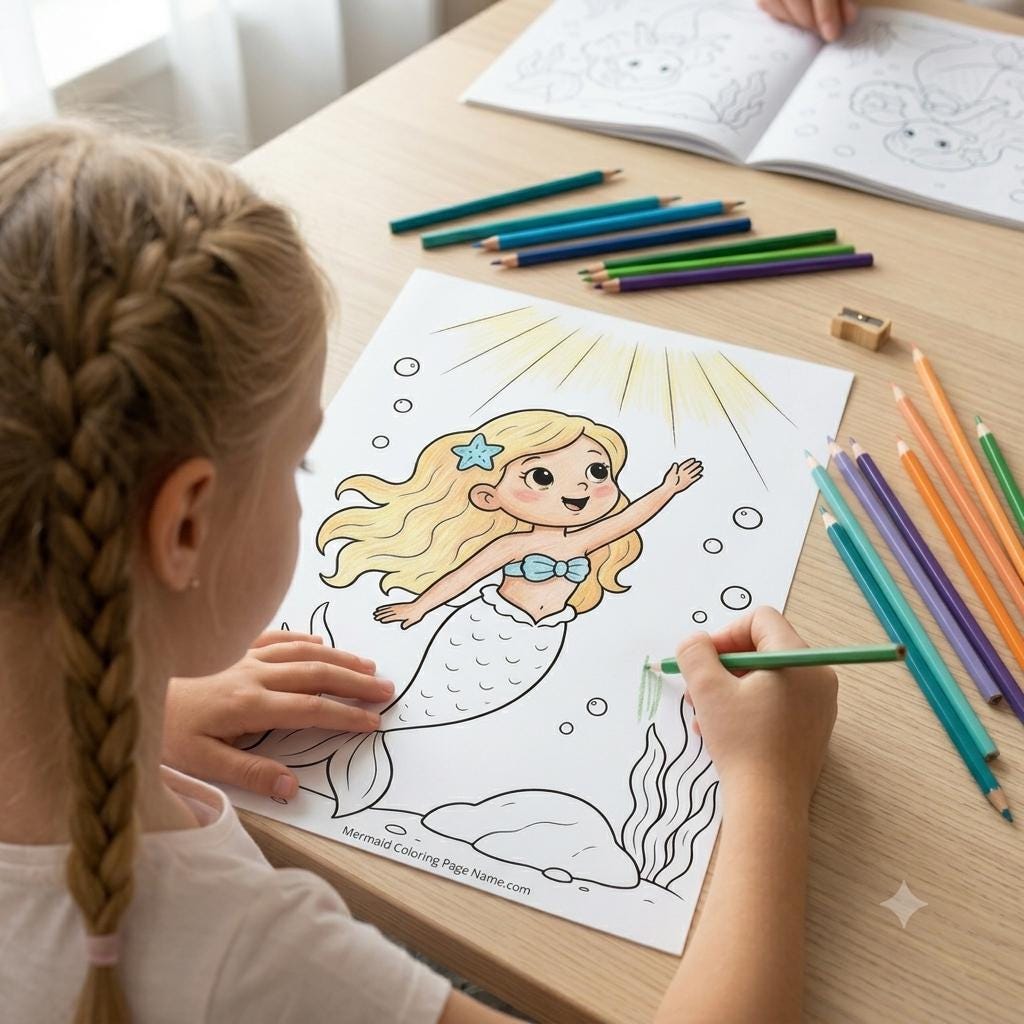 Mermaid Coloring Pages Printable, Mermaid Coloring Book for Girls, Under the Sea Kids Coloring Pages, Mermaid Activity for Kids