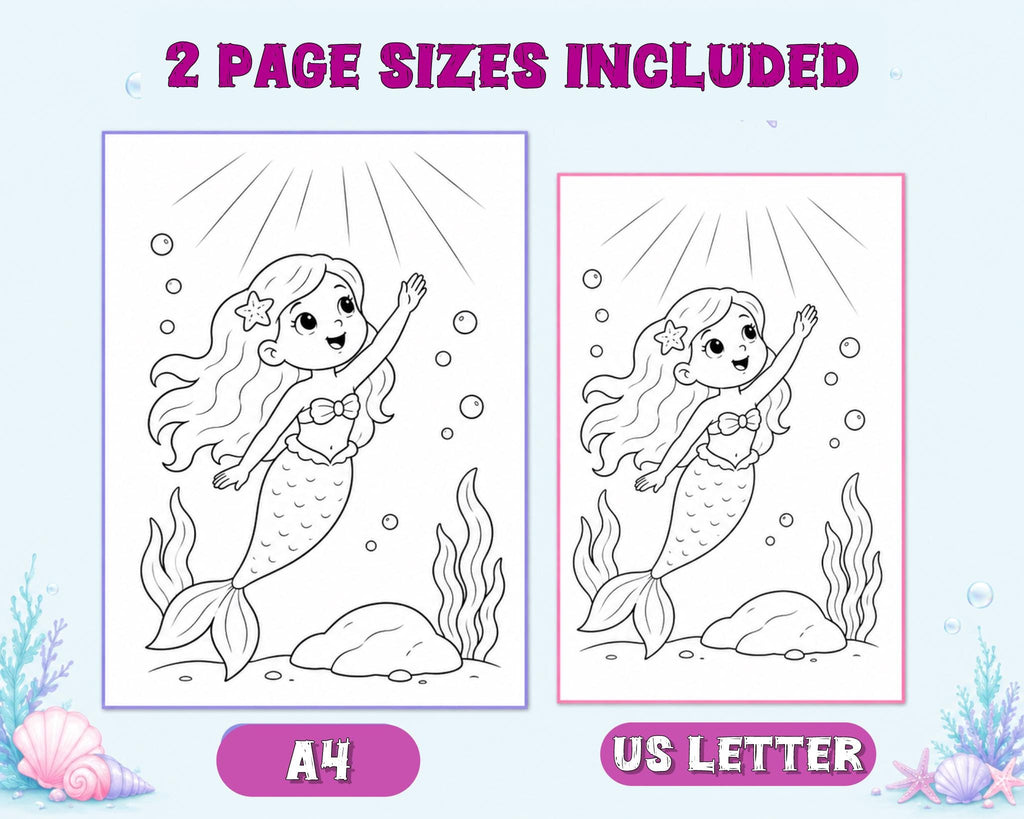 Mermaid Coloring Pages Printable, Mermaid Coloring Book for Girls, Under the Sea Kids Coloring Pages, Mermaid Activity for Kids