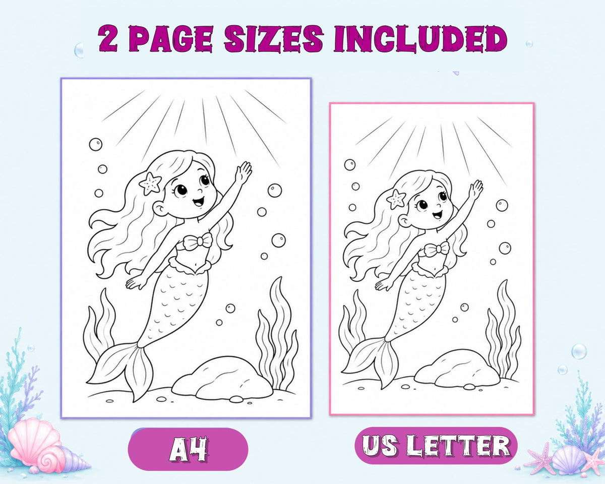 Mermaid Coloring Pages Printable, Mermaid Coloring Book for Girls, Under the Sea Kids Coloring Pages, Mermaid Activity for Kids