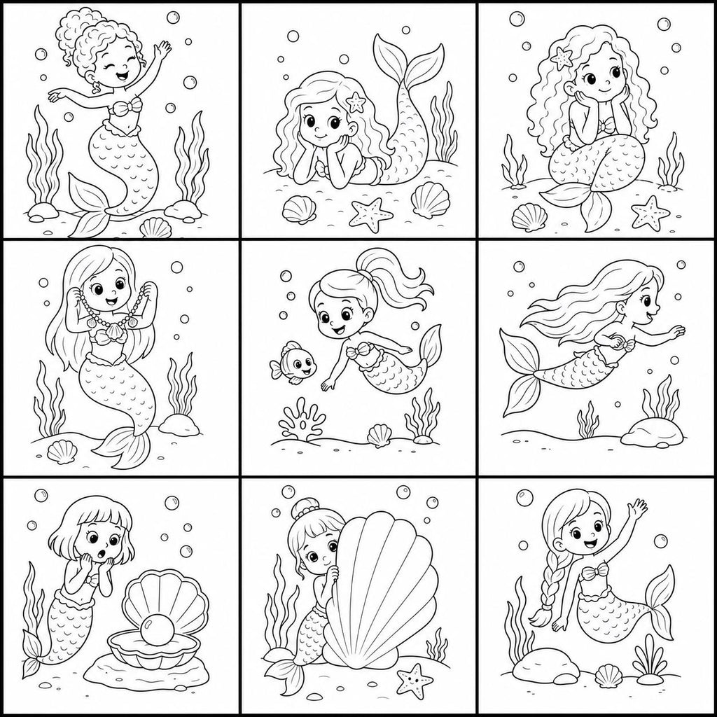 Mermaid Coloring Pages Printable, Mermaid Coloring Book for Girls, Under the Sea Kids Coloring Pages, Mermaid Activity for Kids