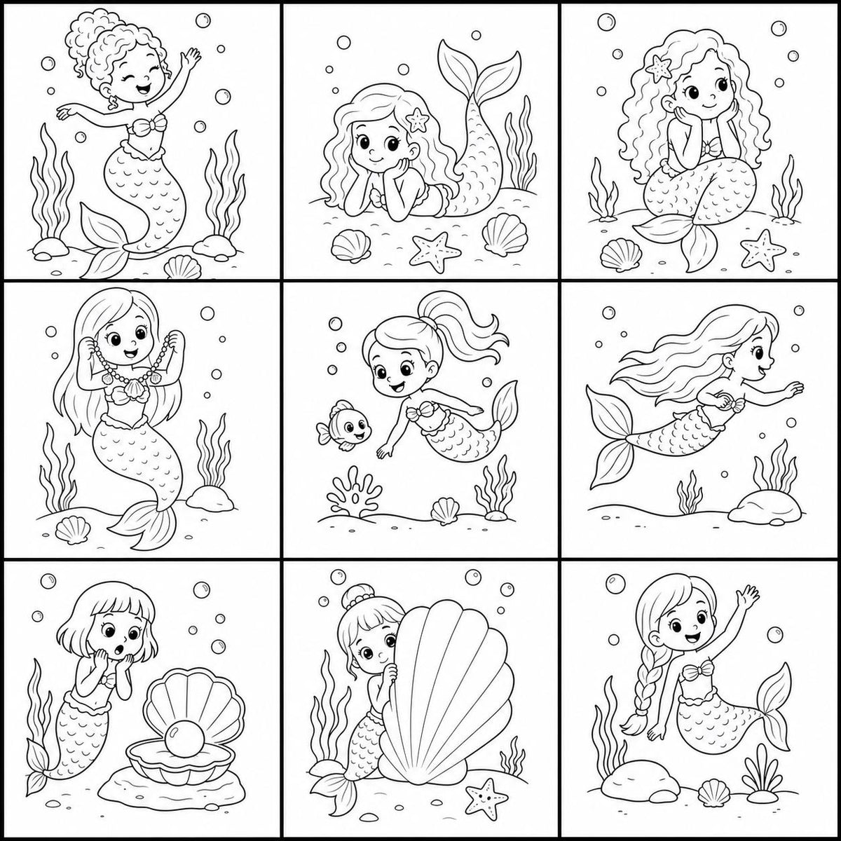 Mermaid Coloring Pages Printable, Mermaid Coloring Book for Girls, Under the Sea Kids Coloring Pages, Mermaid Activity for Kids