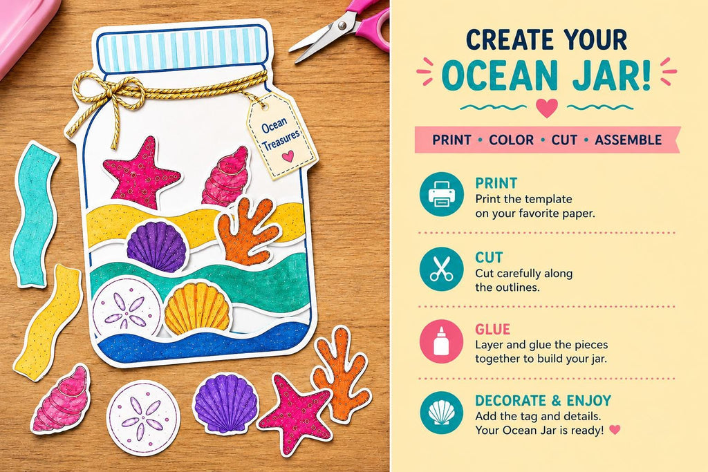Ocean Craft Printable, Cut and Paste Activity, Sea Animals Kids Paper Craft, Craft Kit, A4 US Letter PDF