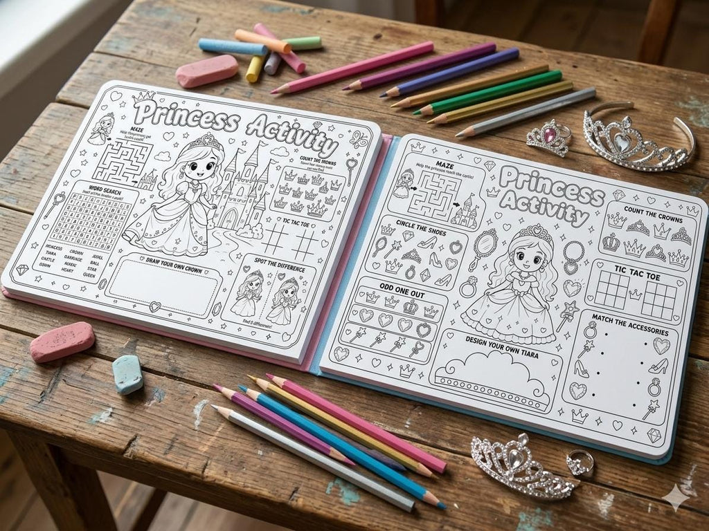 Princess Activity Sheets Printable, Princess Birthday  Activity Pages, Kids Party Activity, Princess Coloring Page, A4 Digital Download