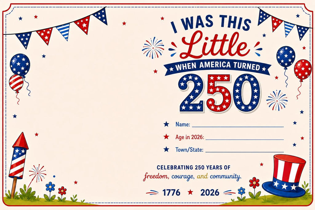 America 250 Handprint Keepsake Printable, 4th of July 2026 Baby Toddler Craft, I Was This Little USA 250
