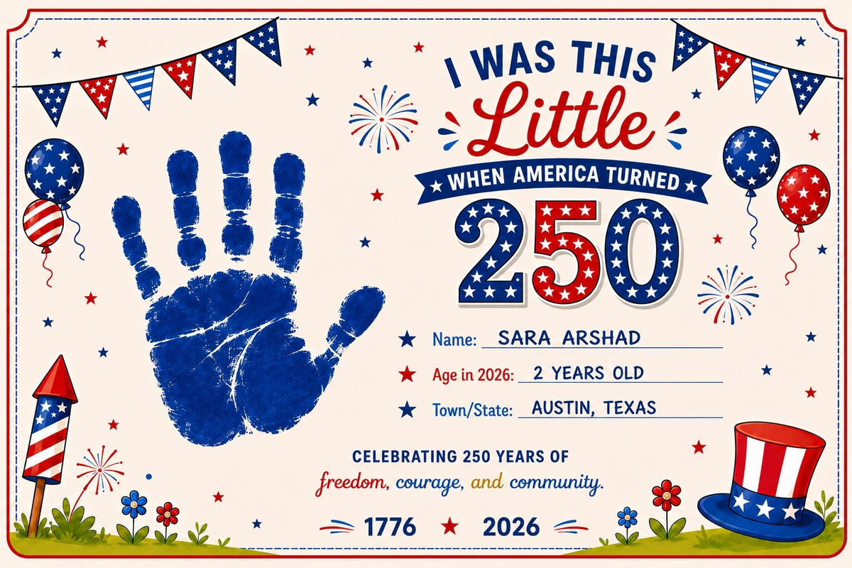 America 250 Handprint Keepsake Printable, 4th of July 2026 Baby Toddler Craft, I Was This Little USA 250