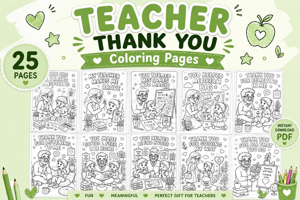 Teacher Thank You Coloring Pages Printable, Teacher Appreciation Coloring Book, End of Year Teacher Gift, School Colorin