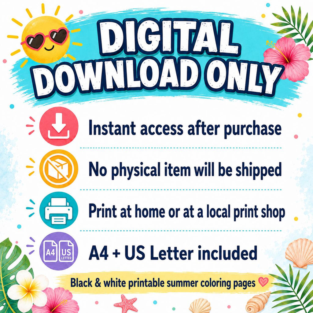 Summer Coloring Pages Printable, Kids Summer Colouring Book, Ice Cream Coloring Sheets, Summer Activity Pages, Digital Coloring Pages PDF