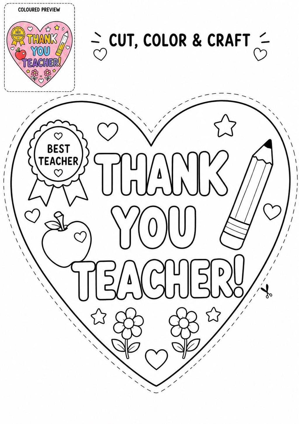 Teacher Appreciation Printable, All About My Teacher Worksheet, Thank You Teacher Coloring Page, Best Teacher Award, Teachers Day Gift Idea