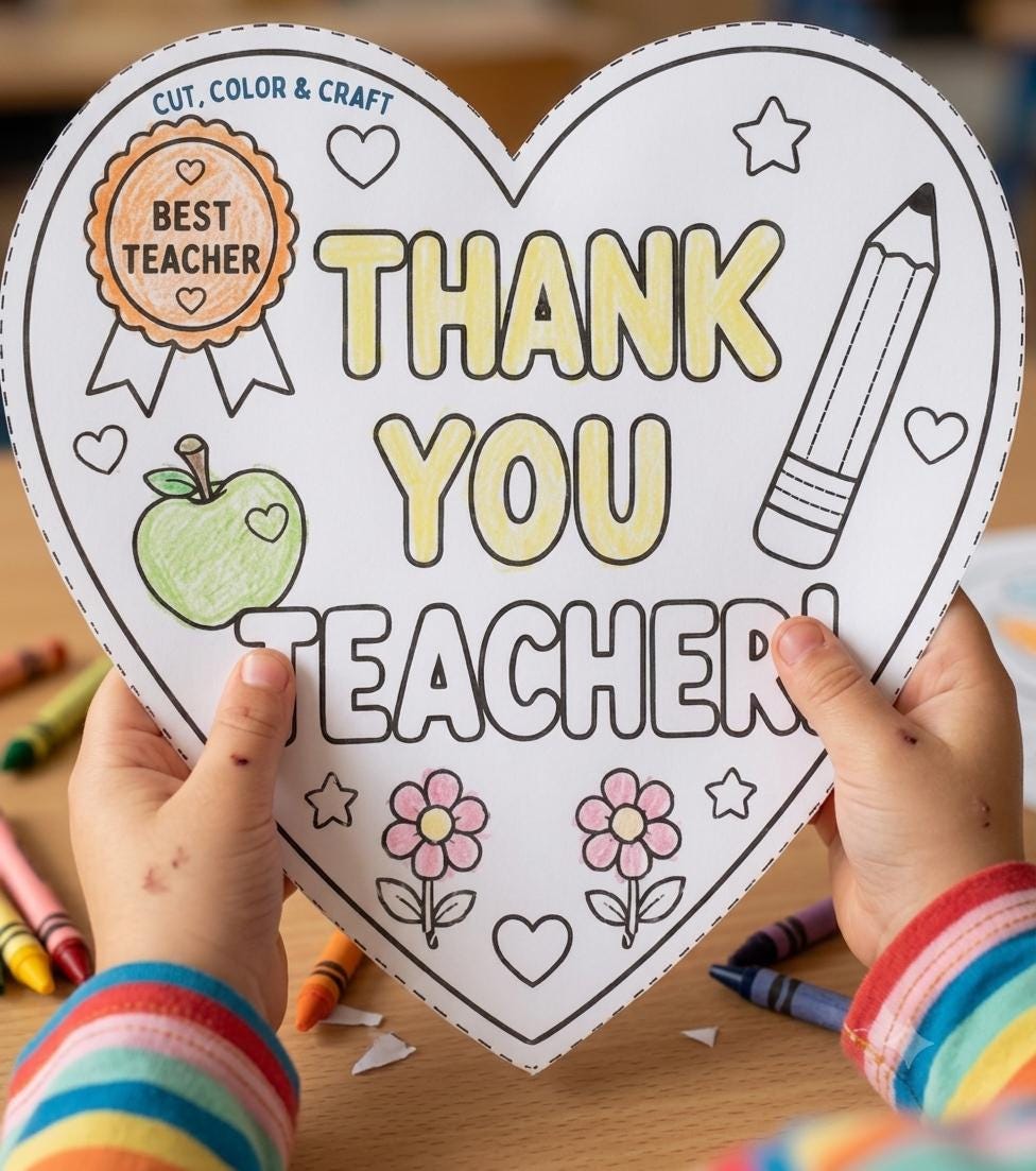 Teacher Appreciation Printable, All About My Teacher Worksheet, Thank You Teacher Coloring Page, Best Teacher Award, Teachers Day Gift Idea