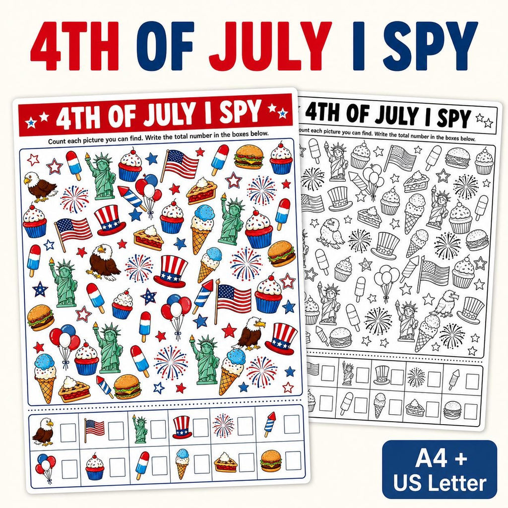 4th of July I Spy Printable, Independence Day Kids Activity, July 4th Party Game, Look and Find Game for Kids, Summer Wo