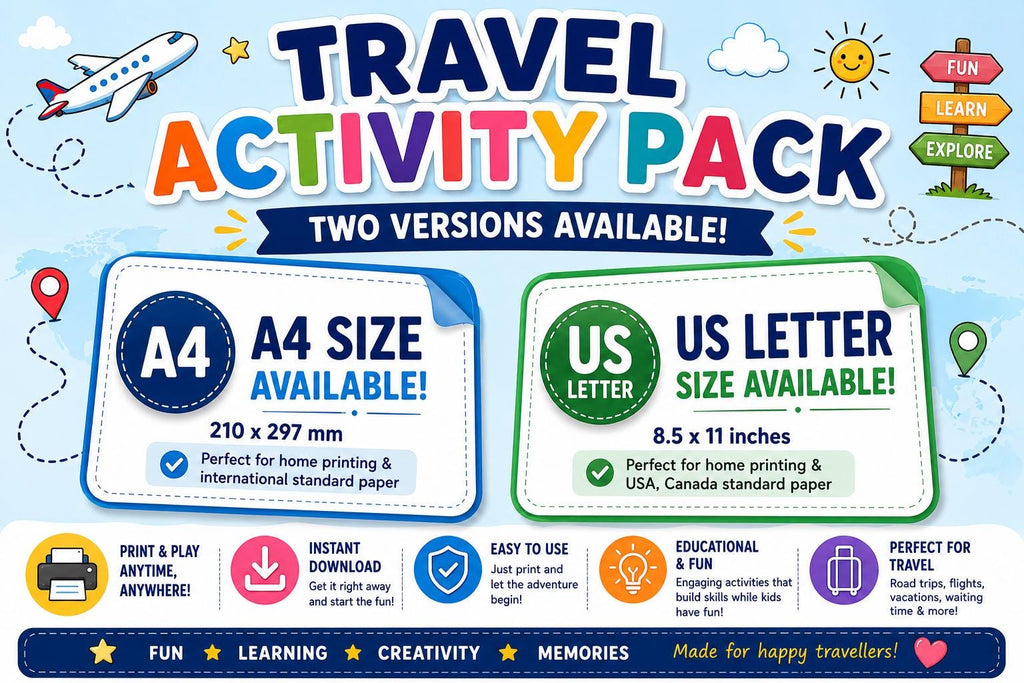 Travel Activity Pack Printable for Kids, Road Trip Activities, Airplane Travel Games, Vacation Activity Book, I Spy, Mazes, Word Search PDF