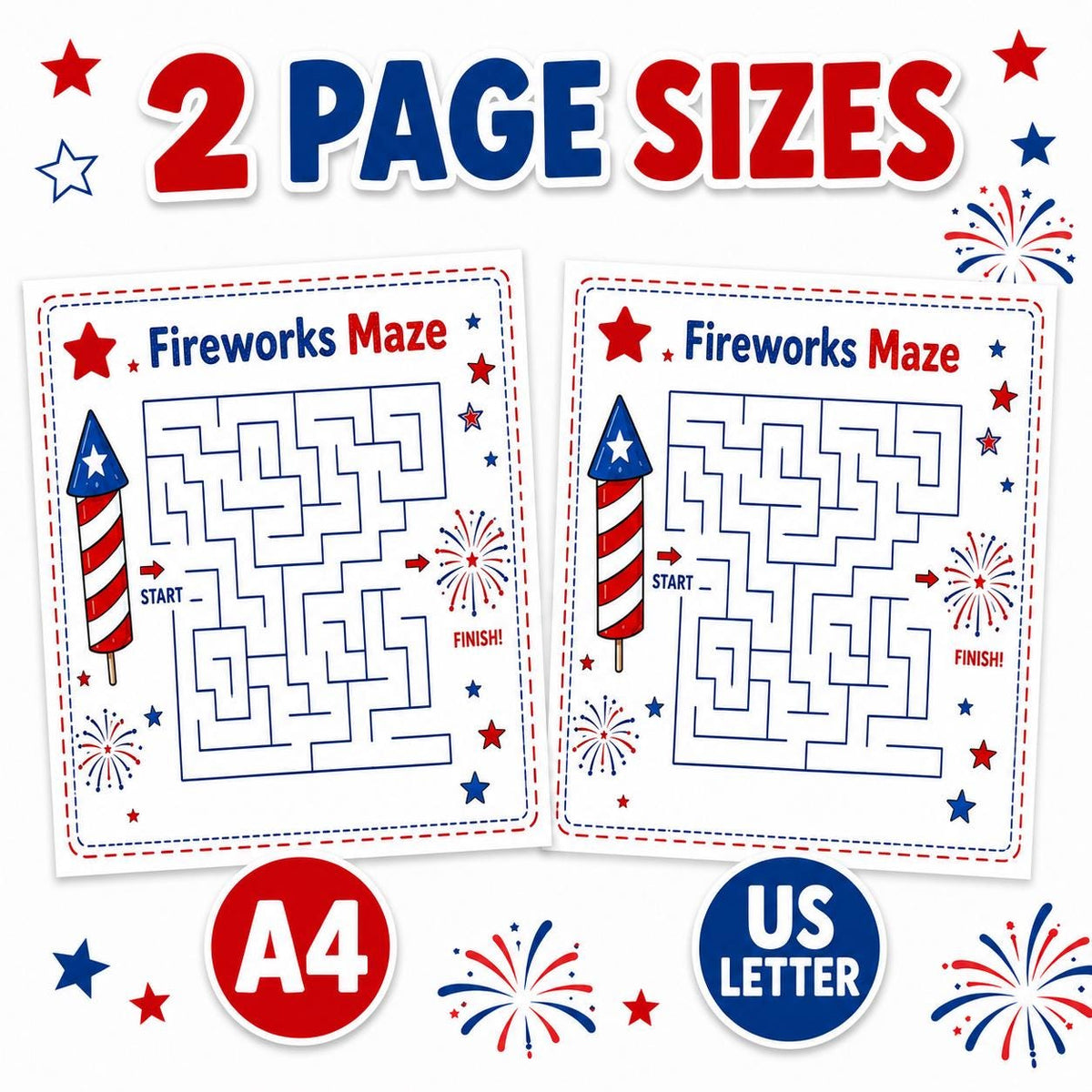 4th of July Activity Pack Printable, Kids Independence Day Worksheets, Patriotic Coloring Placemat, USA Party Games, Summer Activities PDF