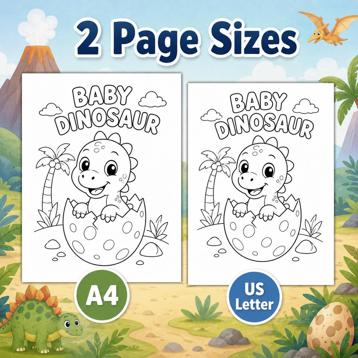 Dinosaur Coloring Pages Printable for Kids, T Rex Triceratops Dino Coloring Book PDF, Cute Dinosaur Activity Sheets, A4 US Letter
