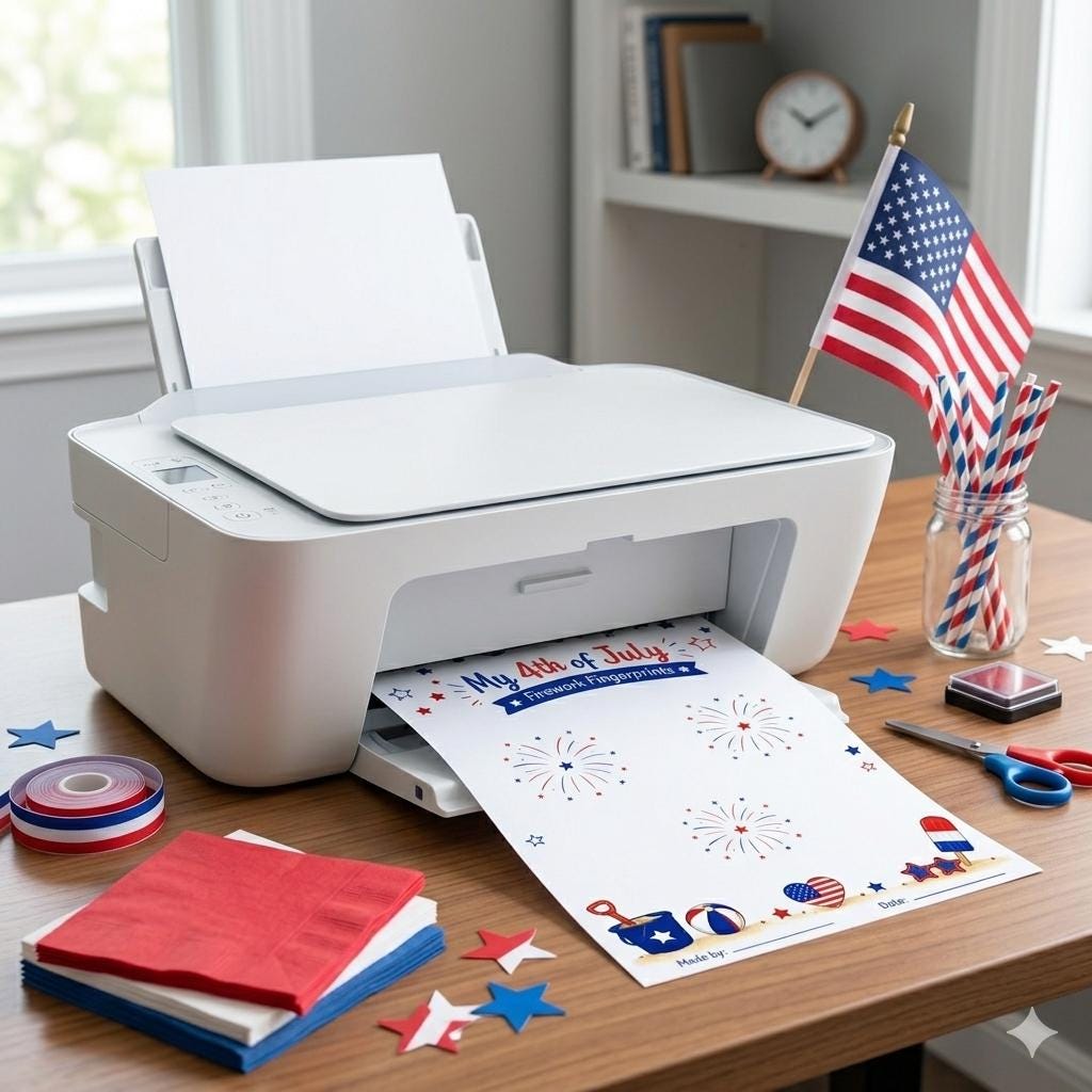 4th of July Fingerprint Craft for Kids, Firework Keepsake Printable, Fourth of July Independence Day Activity, Patriotic Handprint Art PDF