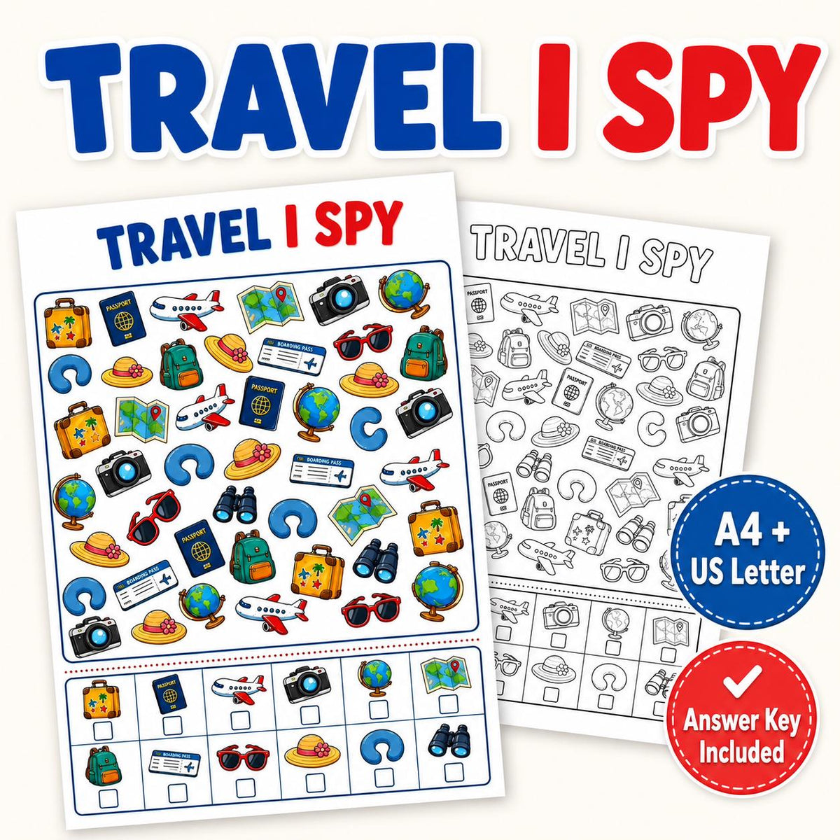 Travel I Spy Printable for Kids, Road Trip Activity Game, Travel Busy Bag, Kids Travel Activity Sheet, Vacation Activity