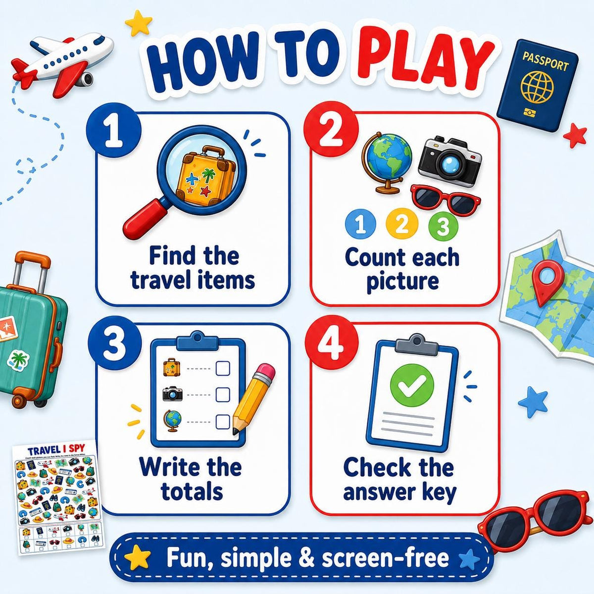 Travel I Spy Printable for Kids, Road Trip Activity Game, Travel Busy Bag, Kids Travel Activity Sheet, Vacation Activity PDF