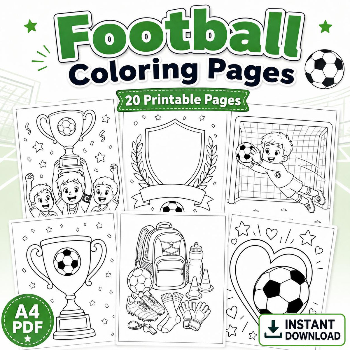 Football Coloring Pages | Soccer Activity for Kids | Sports Coloring Sheets Printable PDF | Instant Download