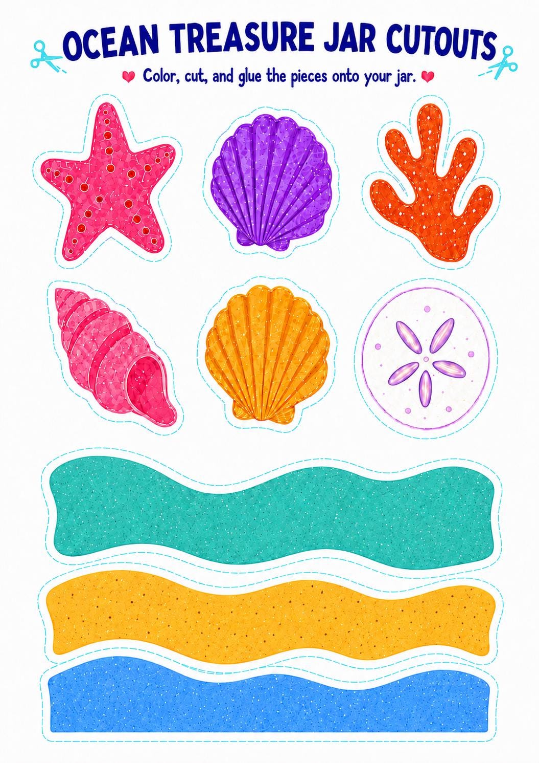 Ocean Craft Printable, Cut and Paste Activity, Sea Animals Kids Paper Craft, Craft Kit, A4 US Letter PDF