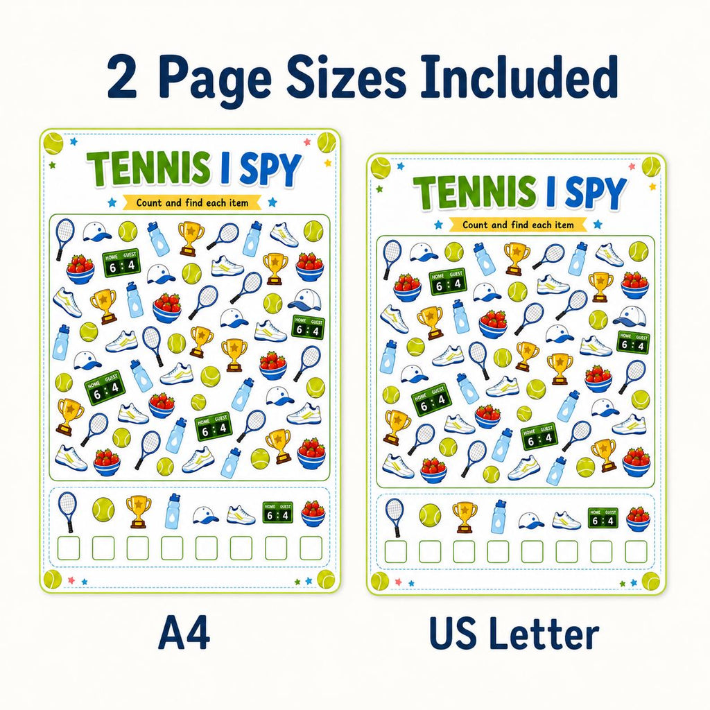 Tennis I Spy Printable, Tennis Activity Sheet for Kids, Kids Party Game, Sports I Spy Worksheet, Summer Camp Activity, Printable Game PDF