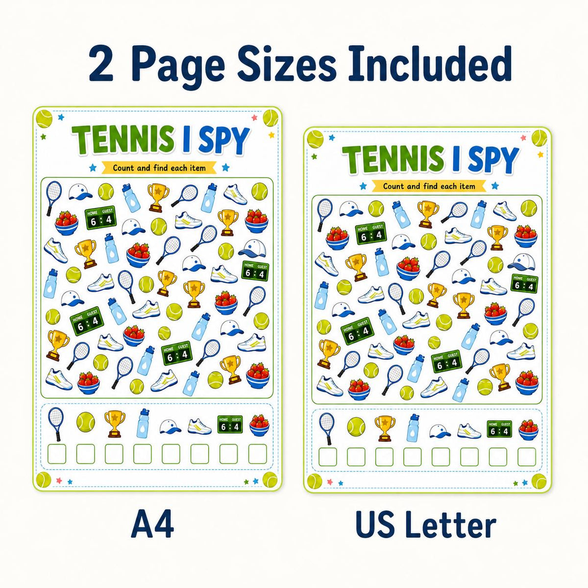 Tennis I Spy Printable, Tennis Activity Sheet for Kids, Kids Party Game, Sports I Spy Worksheet, Summer Camp Activity, Printable Game PDF