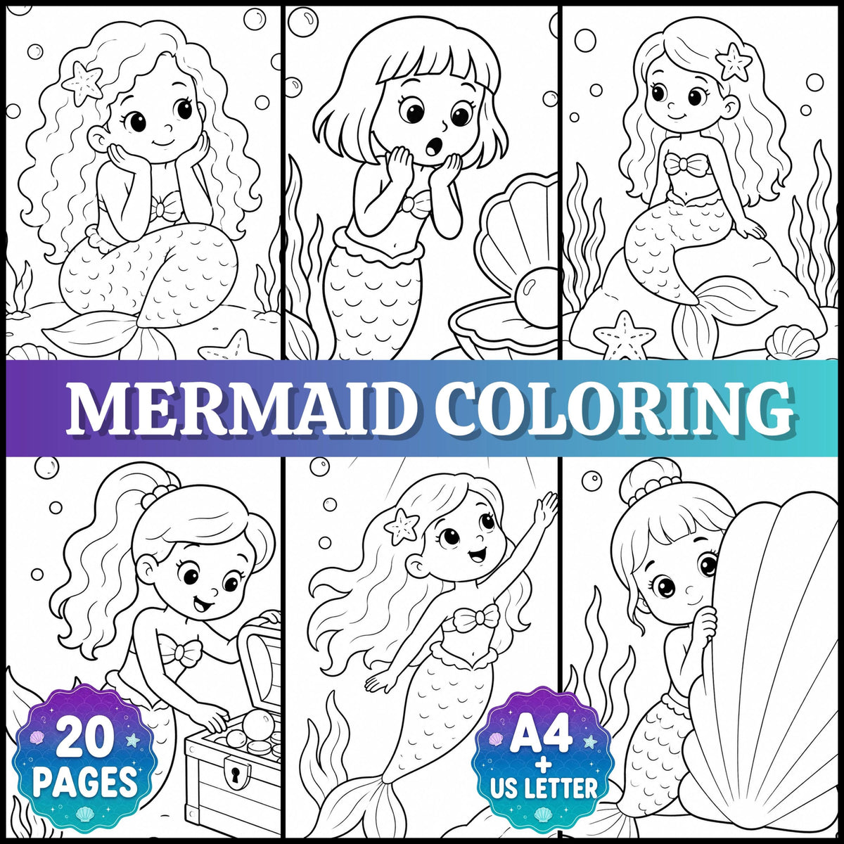 Mermaid Coloring Pages Printable, Mermaid Coloring Book for Girls, Under the Sea Kids Coloring Pages, Mermaid Activity f