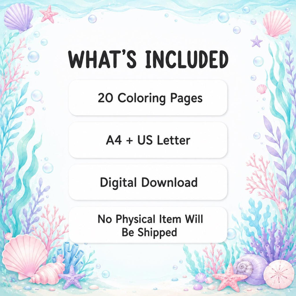 Mermaid Coloring Pages Printable, Mermaid Coloring Book for Girls, Under the Sea Kids Coloring Pages, Mermaid Activity for Kids