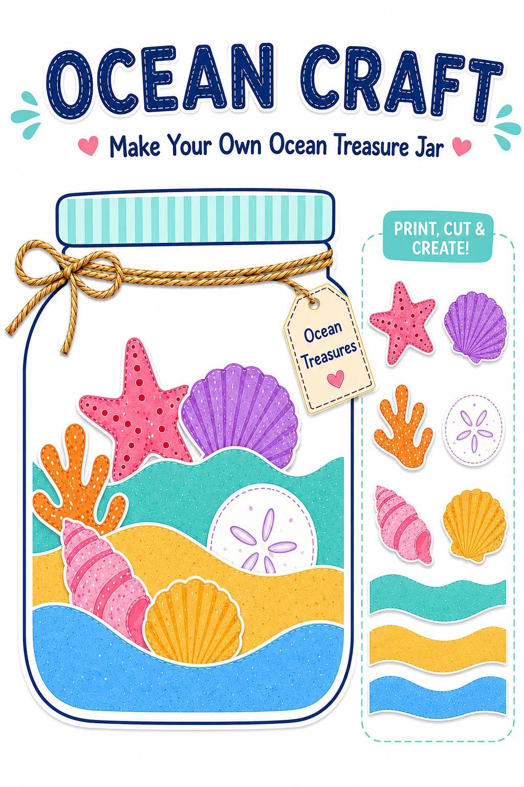 Ocean Craft Printable, Cut and Paste Activity, Sea Animals Kids Paper Craft, Craft Kit, A4 US Letter PDF