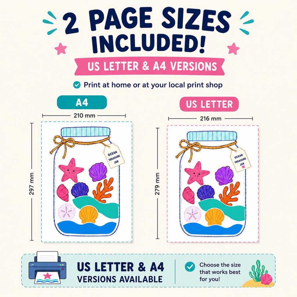Ocean Craft Printable, Cut and Paste Activity, Sea Animals Kids Paper Craft, Craft Kit, A4 US Letter PDF