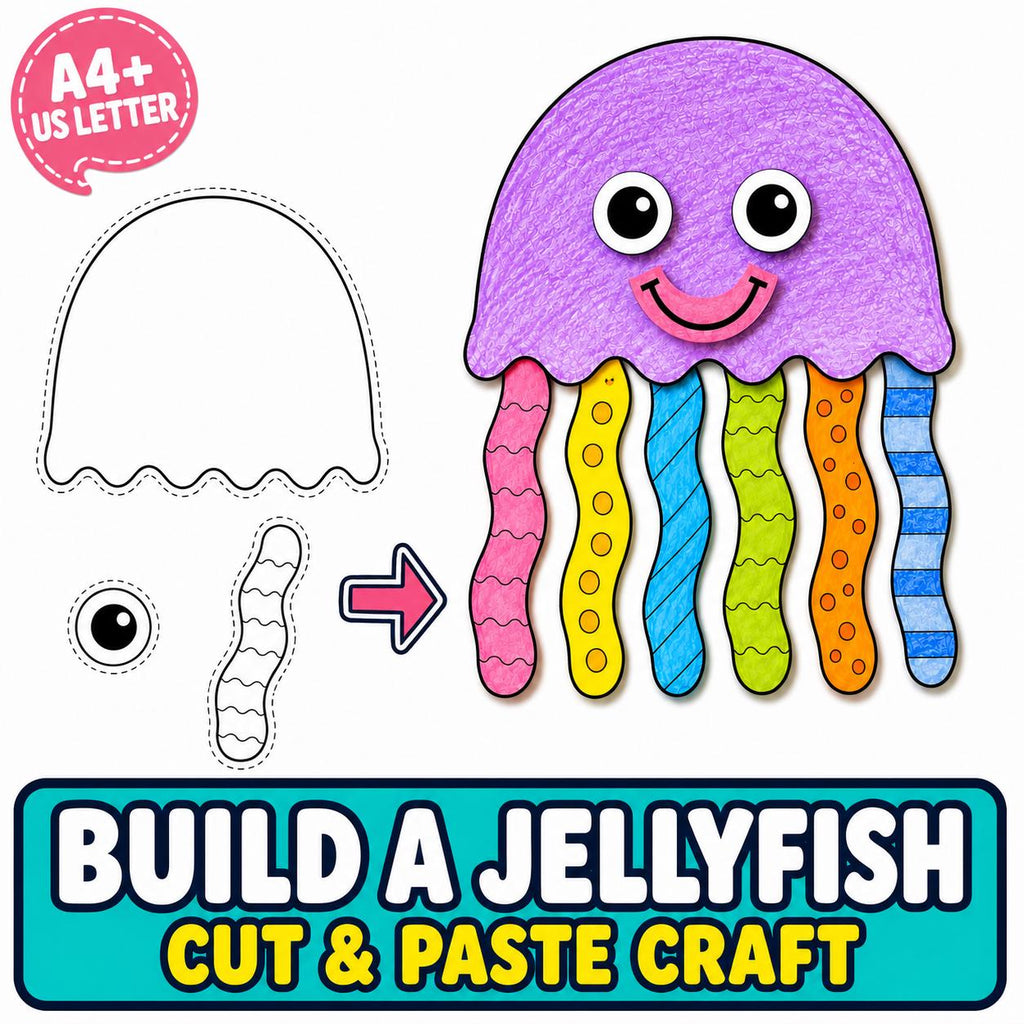 Jellyfish Cut and Paste Craft Printable | Build a Jellyfish Craft Activity | Ocean Animal Kids Craft