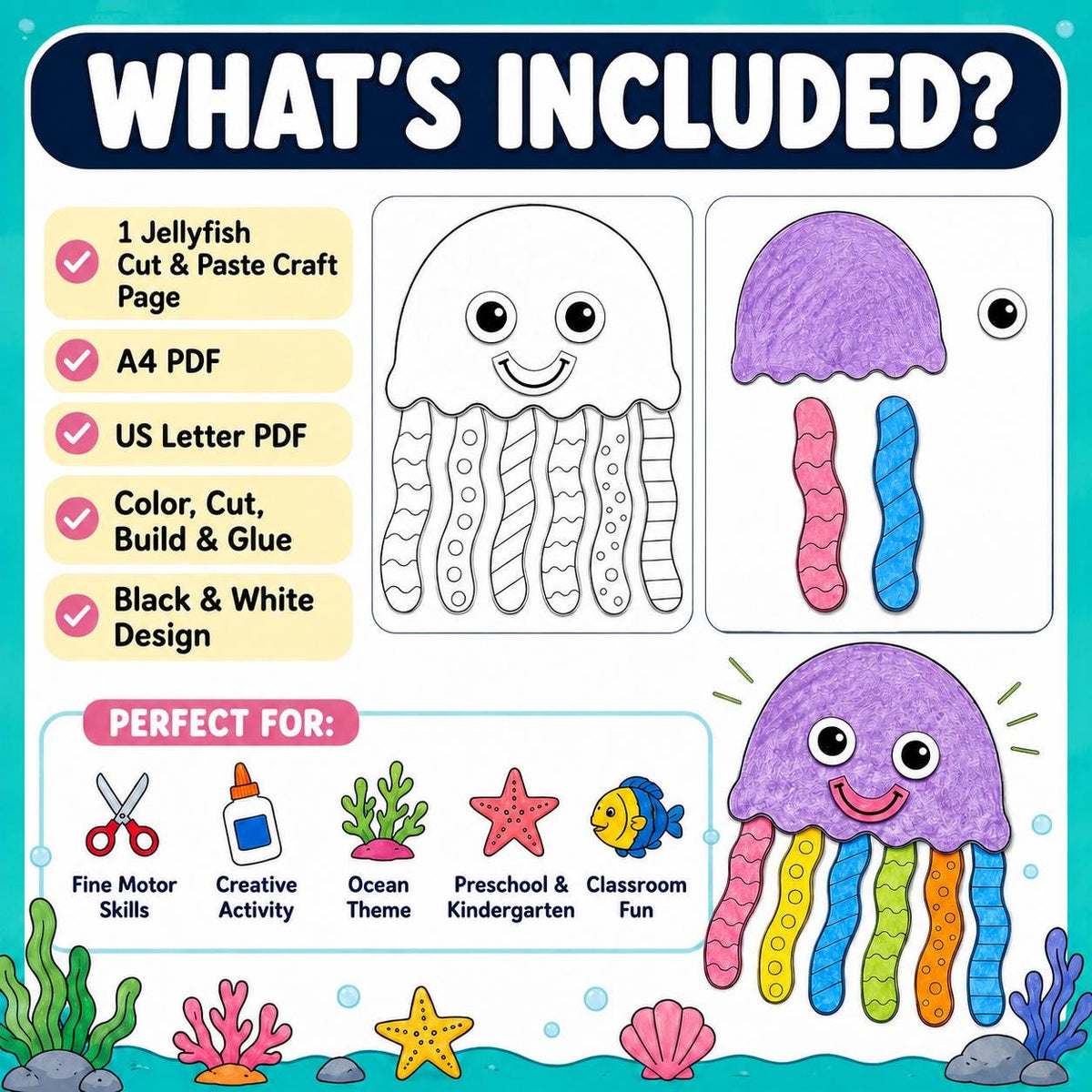 Jellyfish Cut and Paste Craft Printable | Build a Jellyfish Craft Activity | Ocean Animal Kids Craft