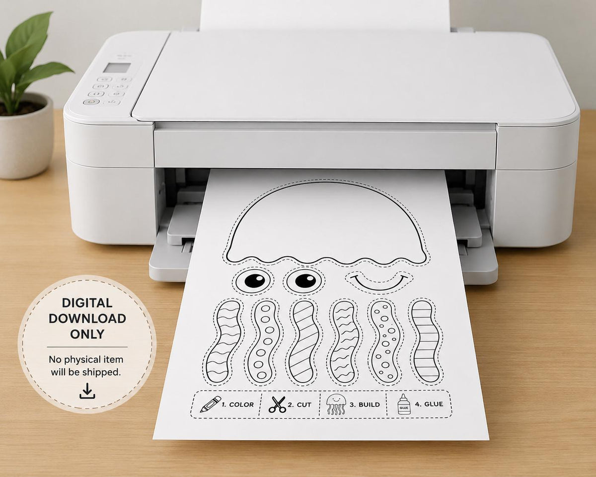 Jellyfish Cut and Paste Craft Printable | Build a Jellyfish Craft Activity | Ocean Animal Kids Craft