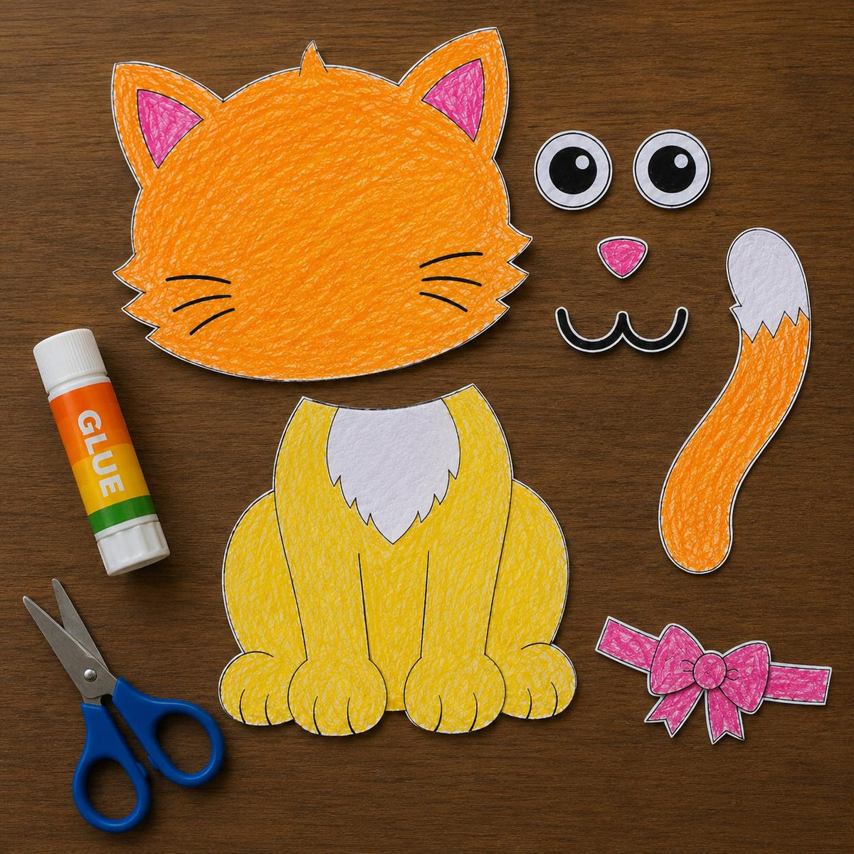 Cat Cut and Paste Craft Printable | Build a Cat Activity | Kids Animal Paper Craft | Color Cut and Glue | Cat Printable Activity