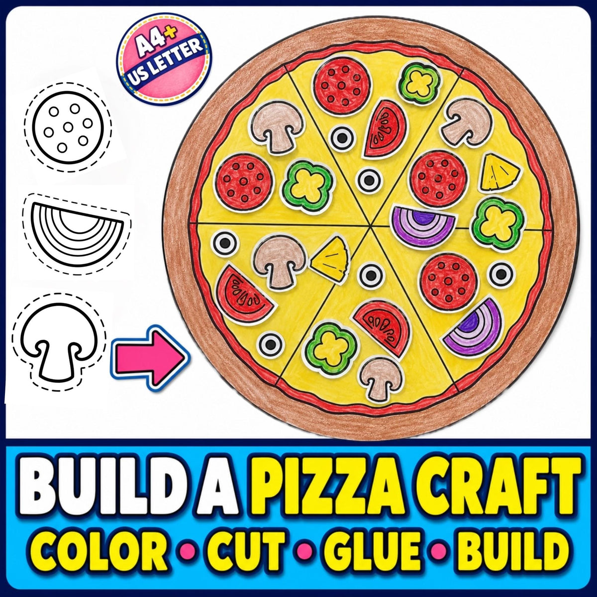 Pizza Cut and Paste Craft Printable | Build a Pizza Activity | Pizza Toppings Craft | Kids Food Craft