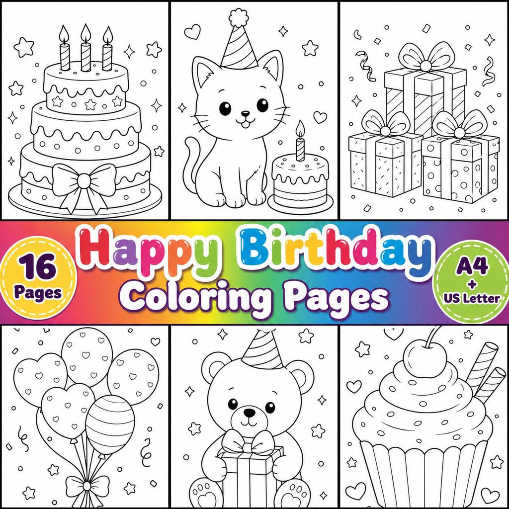 Birthday Coloring Book Printable | Birthday Coloring Pages for Kids | Happy Birthday Activity | Birthday Party Coloring 