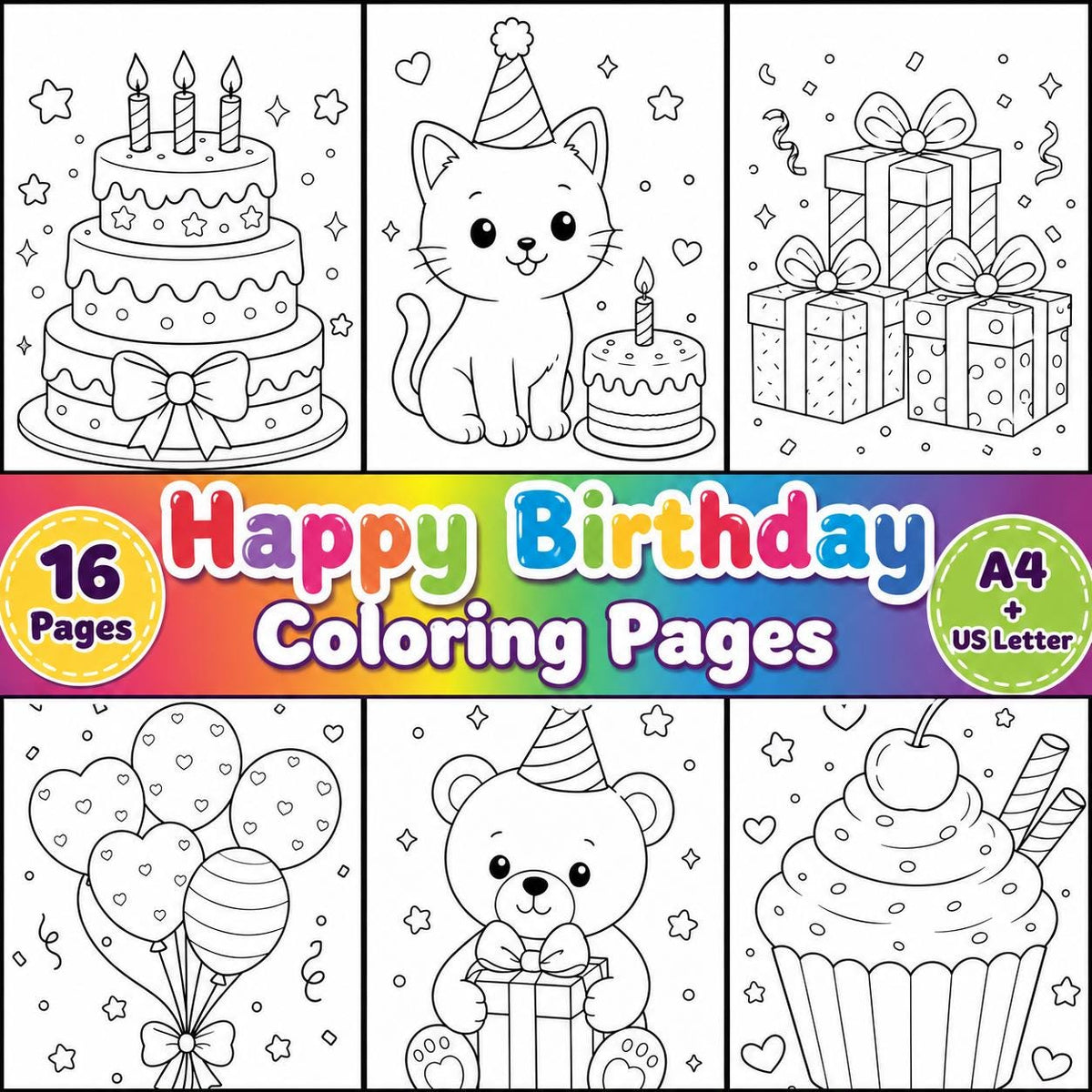 Birthday Coloring Book Printable | Birthday Coloring Pages for Kids | Happy Birthday Activity | Birthday Party Coloring 