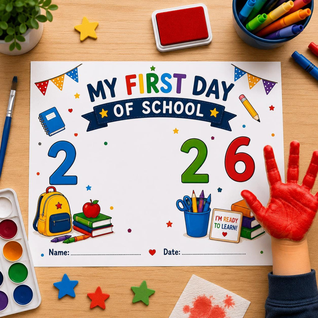 First Day of School Handprint Craft Printable | 2026 School Keepsake | Back to School Handprint | A4 & US Letter PDF | Kids Memory Activity