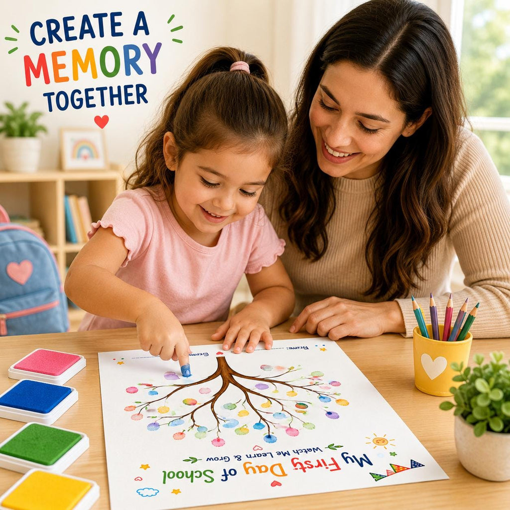 First Day of School Fingerprint Tree Craft Printable, Back to School Keepsake, Kids Fingerprint Craft, School Memory Activity Kids Keepsake