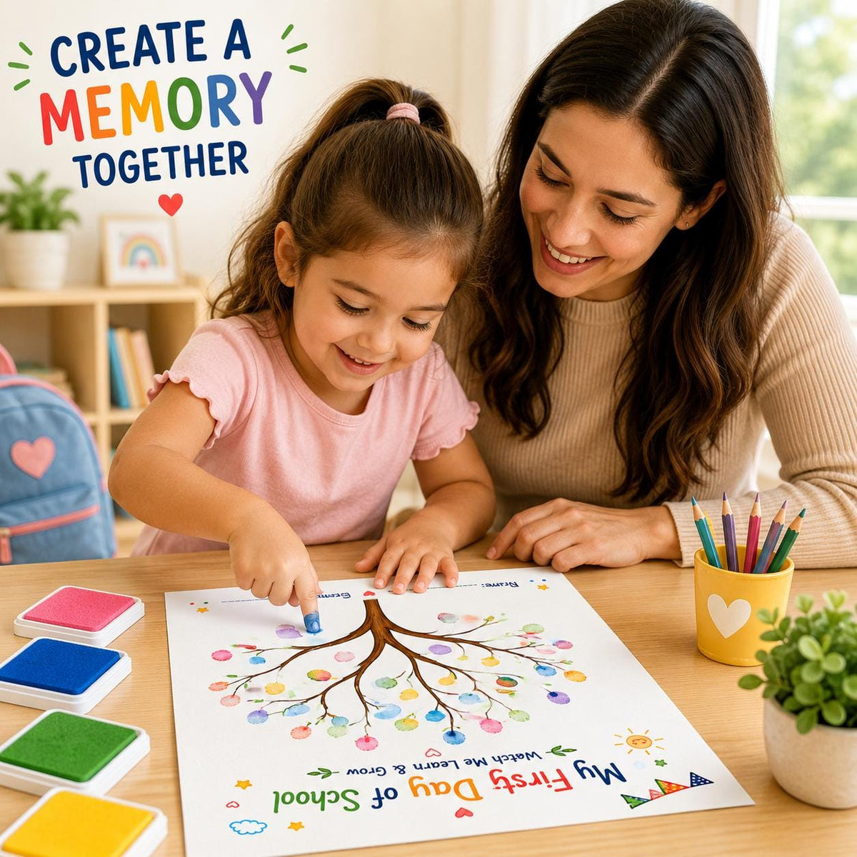 First Day of School Fingerprint Tree Craft Printable, Back to School Keepsake, Kids Fingerprint Craft, School Memory Activity Kids Keepsake