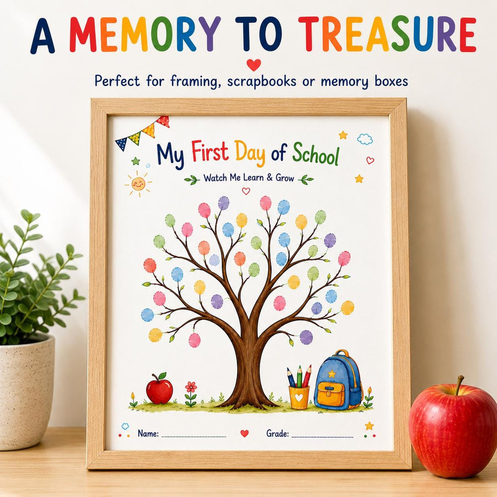 First Day of School Fingerprint Tree Craft Printable, Back to School Keepsake, Kids Fingerprint Craft, School Memory Activity Kids Keepsake