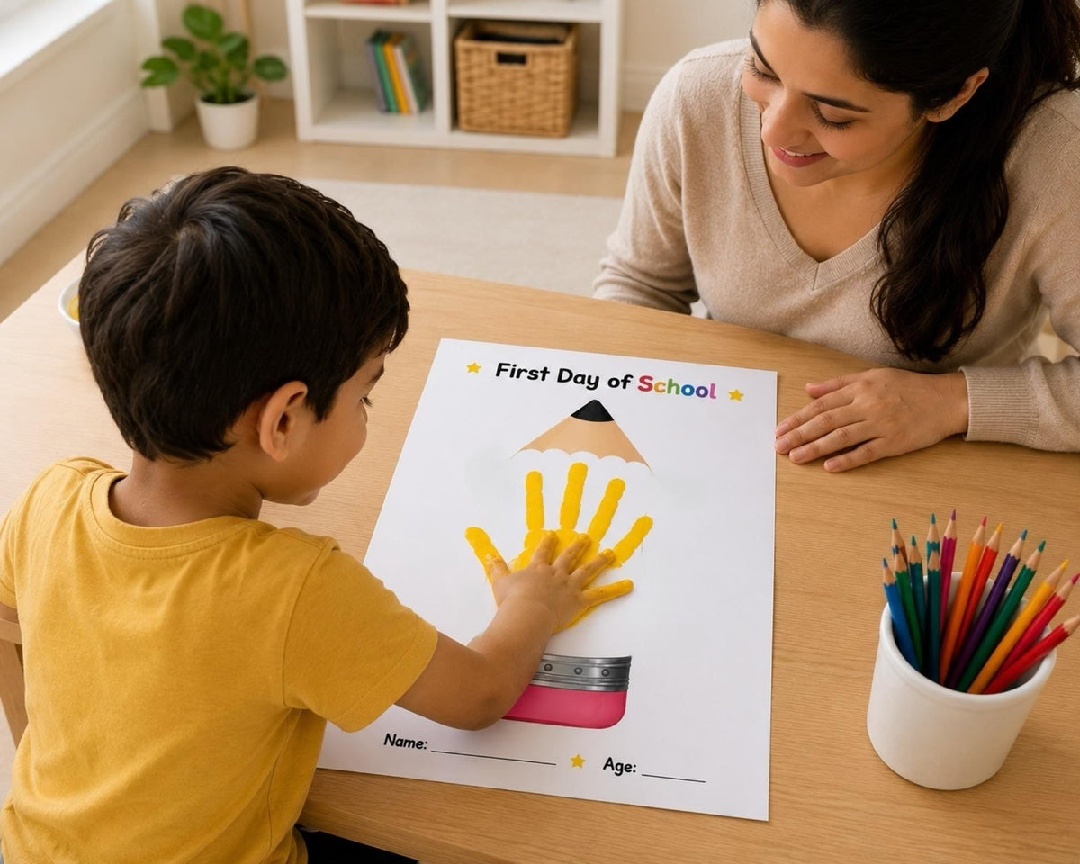 First Day of School Handprint Craft, Back to School Keepsake Printable, Pencil Handprint Art, First Day School Activity for Kids