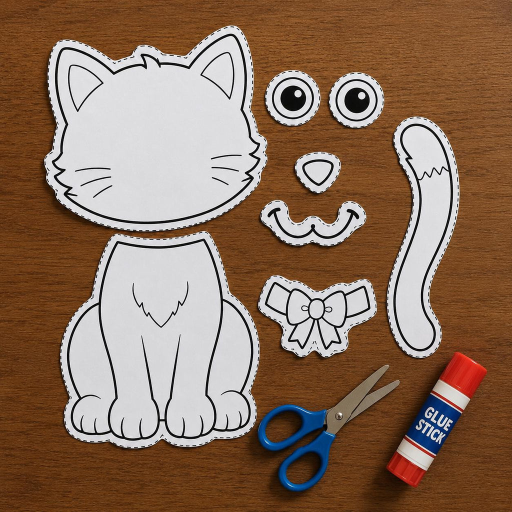 Cat Cut and Paste Craft Printable | Build a Cat Activity | Kids Animal Paper Craft | Color Cut and Glue | Cat Printable Activity