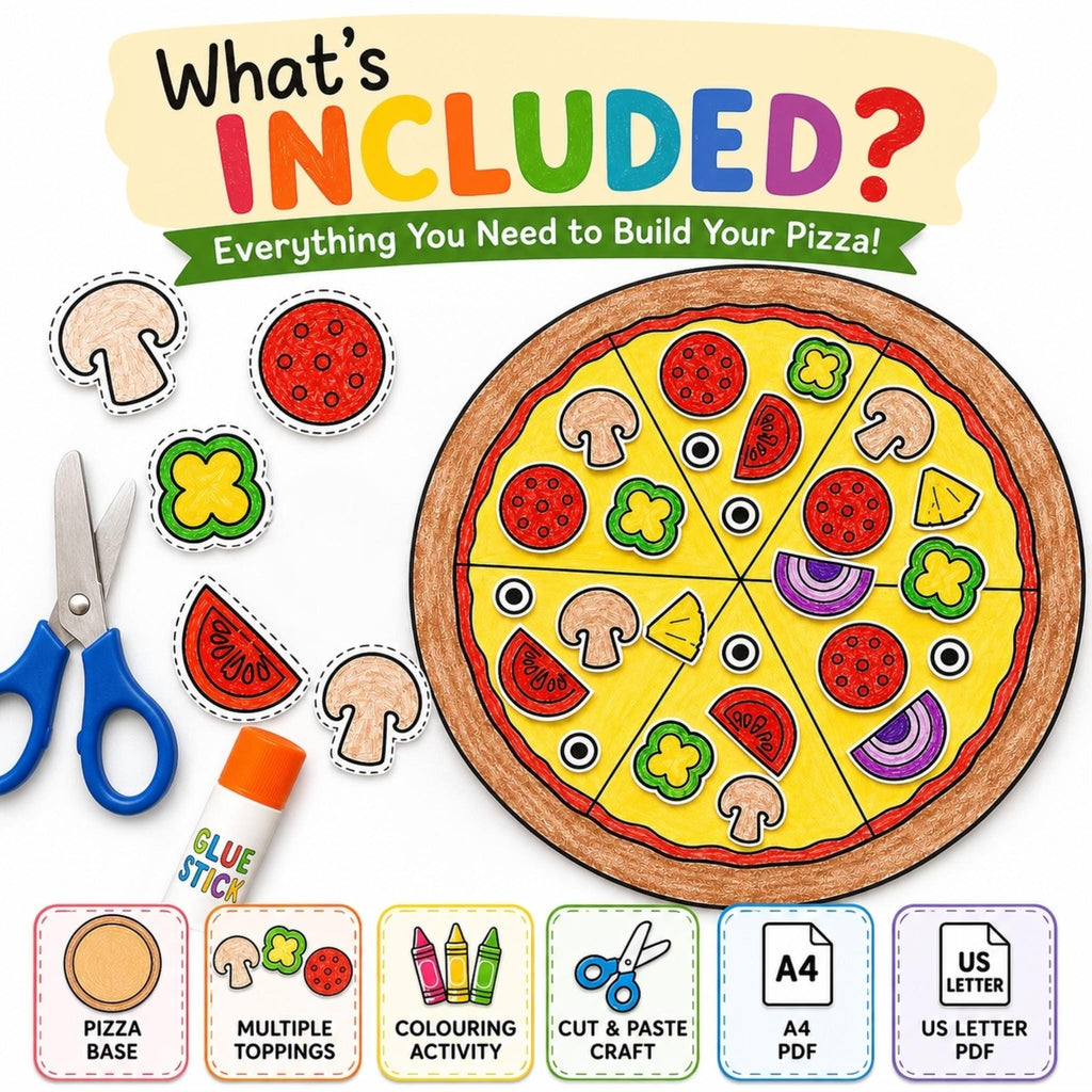 Pizza Cut and Paste Craft Printable | Build a Pizza Activity | Pizza Toppings Craft | Kids Food Craft
