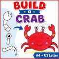 Crab Cut and Paste Craft Printable | Build a Crab Activity | Ocean Animal Craft | Crab Craft for Kids | Beach Craft Acti