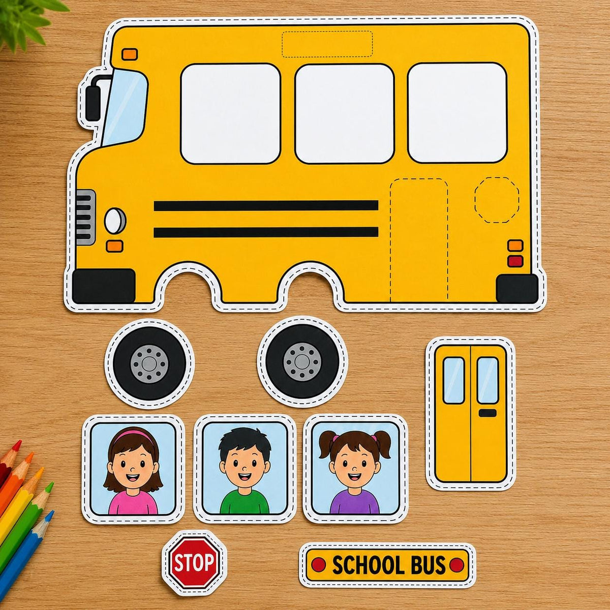 School Bus Cut and Paste Craft, Back to School Printable Activity, School Bus Craft for Kids, Preschool Kindergarten Cutting and Pasting