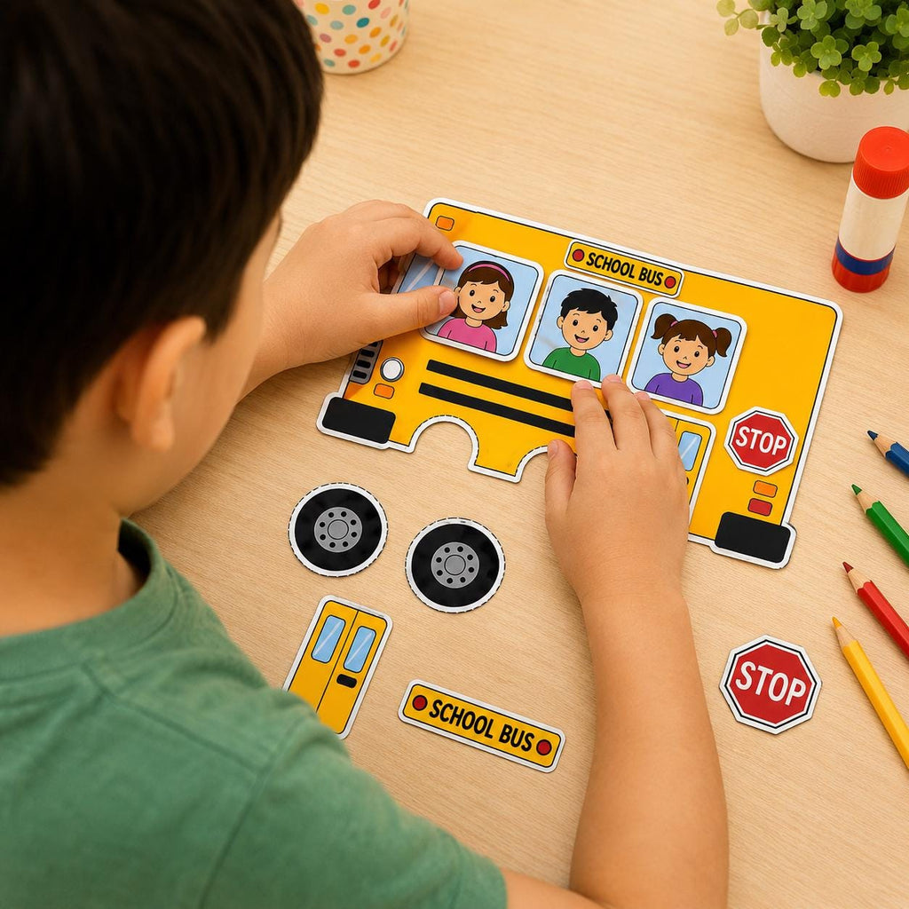 School Bus Cut and Paste Craft, Back to School Printable Activity, School Bus Craft for Kids, Preschool Kindergarten Cutting and Pasting