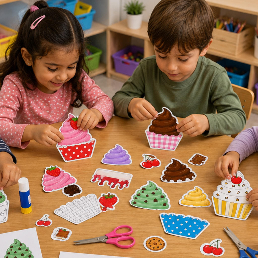 Cupcake Cut and Paste Craft, Build a Cupcake Printable, Cutting and Pasting Activity, Birthday Craft for Kids, Cupcake Coloring Pages