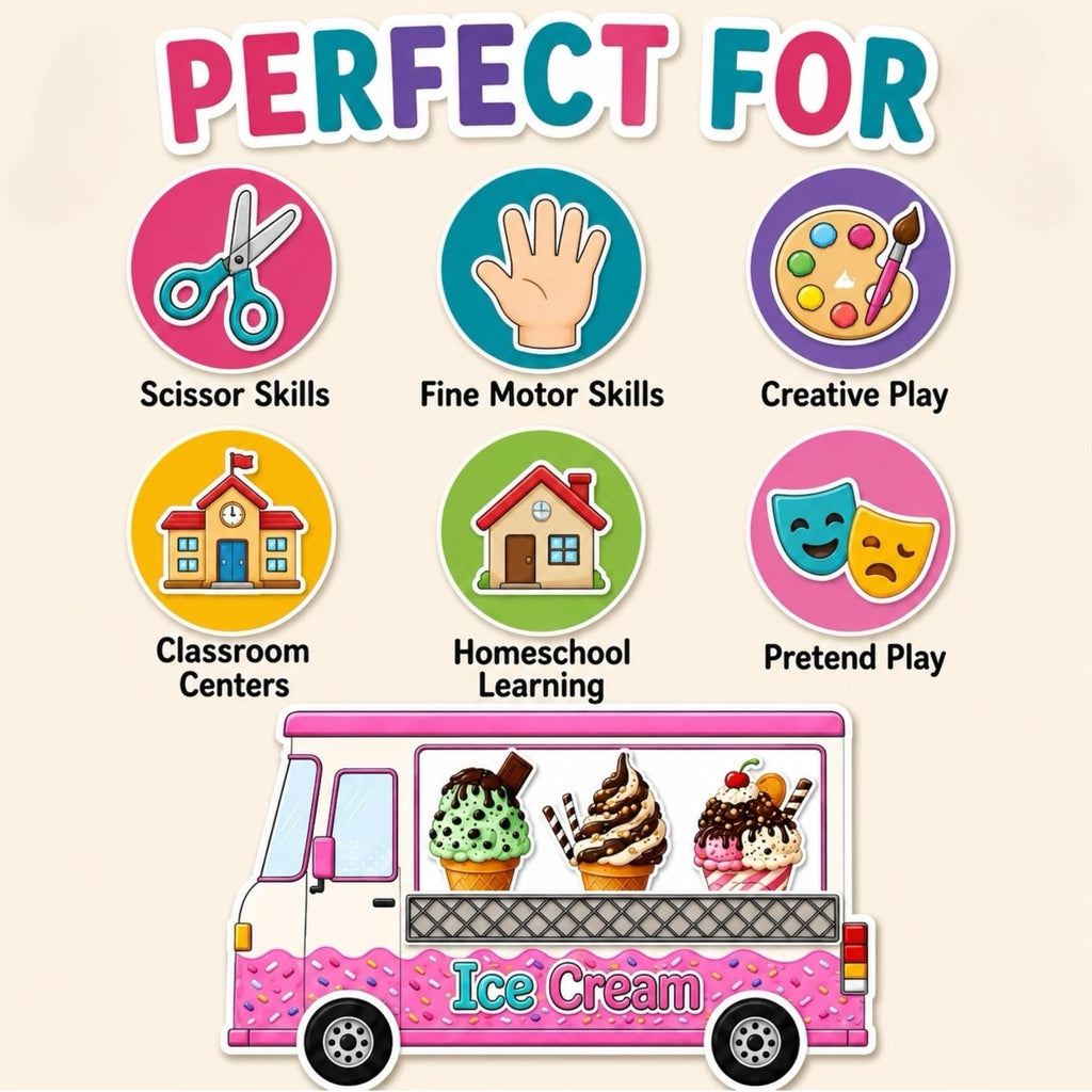 Ice Cream Truck Craft Printable, Build an Ice Cream Truck Cut and Paste Activity for Kids Print Fine Motor Skills Scissor Skills